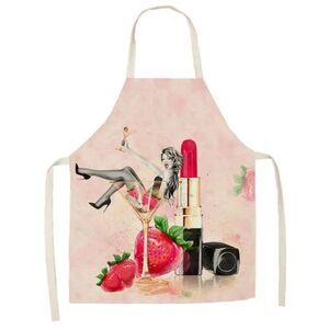 Glam Lipstick & Martini Apron Retro Pin Up Style Strawberry Cocktail Print